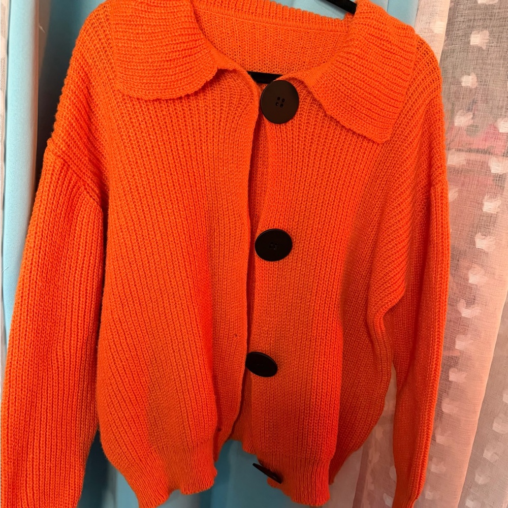 Chunky Orange Button-Up Women's Sweater